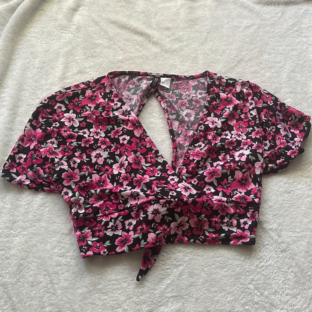 H&M Floral Wrap Blouse - Pink and Black